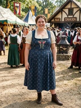 Steindl Trachten German Dirndl Dress Renaissance Fair Oktoberfest Blue Size 46